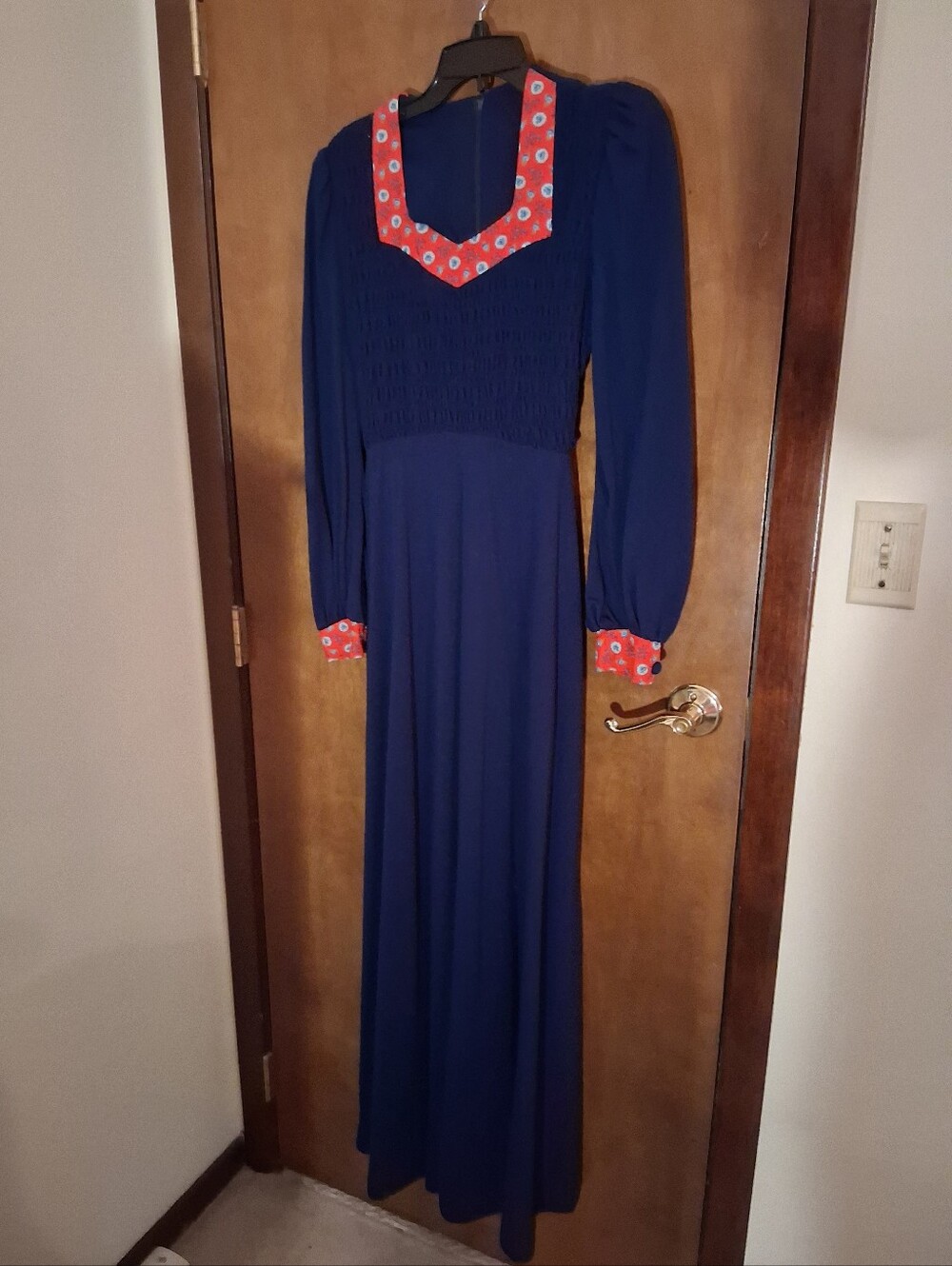 Vintage 1976 Jody of California Maxi Dress Sz 9 Navy Floral Prairie Boho Belted